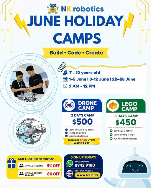 NK Robotics June Holiday Camp 2026 Singapore - LEGO Robotics and Drone Coding